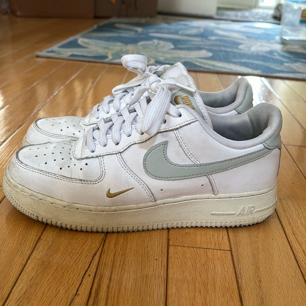 Nike Air Force size 9.5 sage green & gold